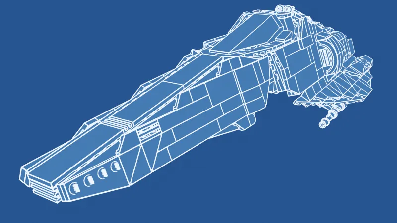 A LEGO spaceship rendered in the Blueprint look