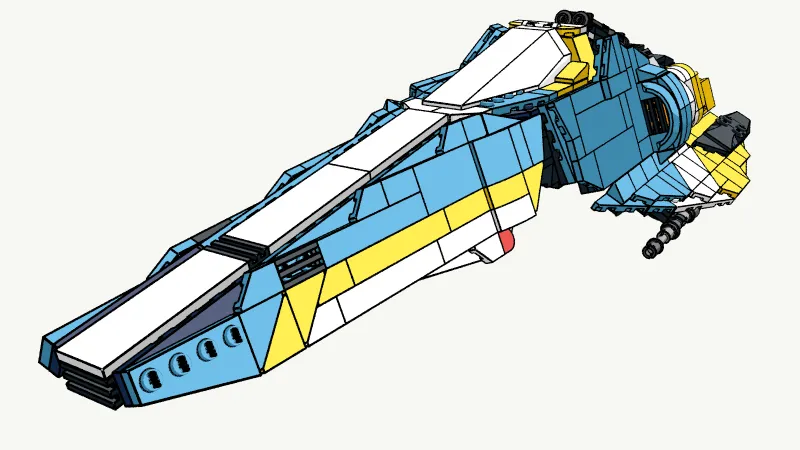 A LEGO spaceship rendered in the Cel-shaded look