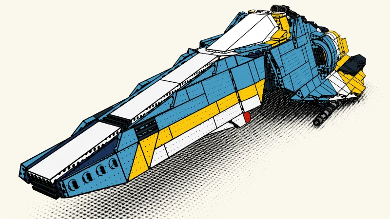 A LEGO spaceship rendered in the Halftone look
