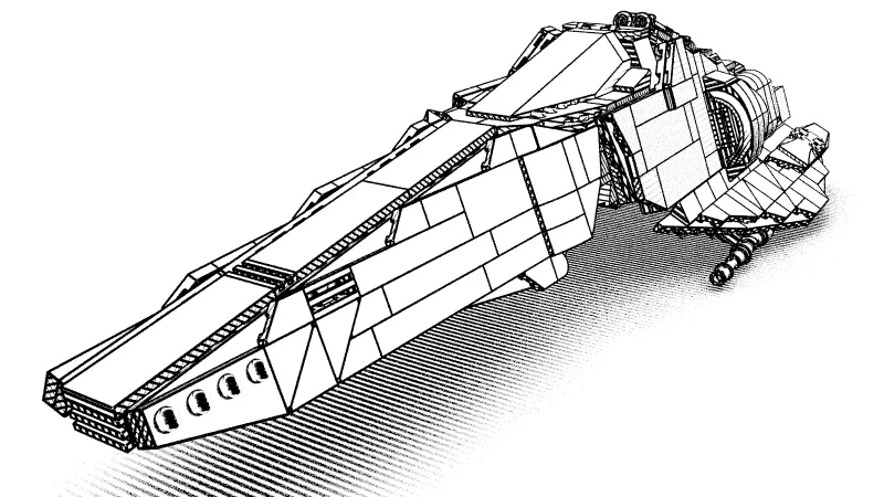 A LEGO spaceship rendered in the Patent drawing look